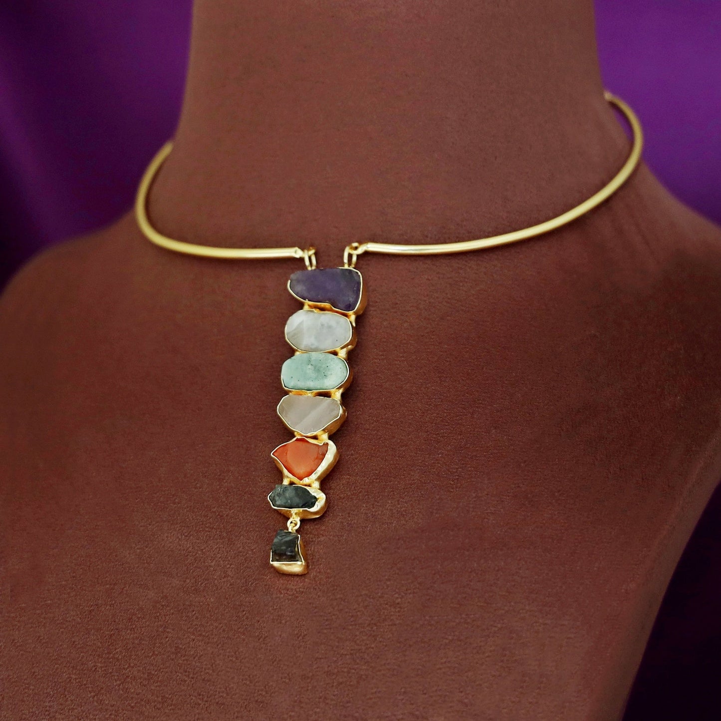 Multi Color Raw Stone Neck Cuff